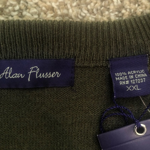 🇺🇸 Alan Flusser Olive V-Neck Long Sleeve Sweater, Size XXL - Picture 4 of 6